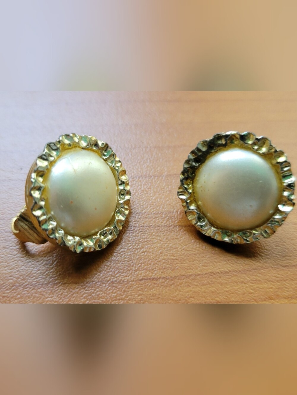 Vintage Faux Pearl Gold-Tone Floral Frame Clip-On Earrings